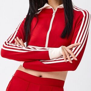 Ultra Crop Stripe Zip Up Mock Neck/Collared Jacket Sweatshirt